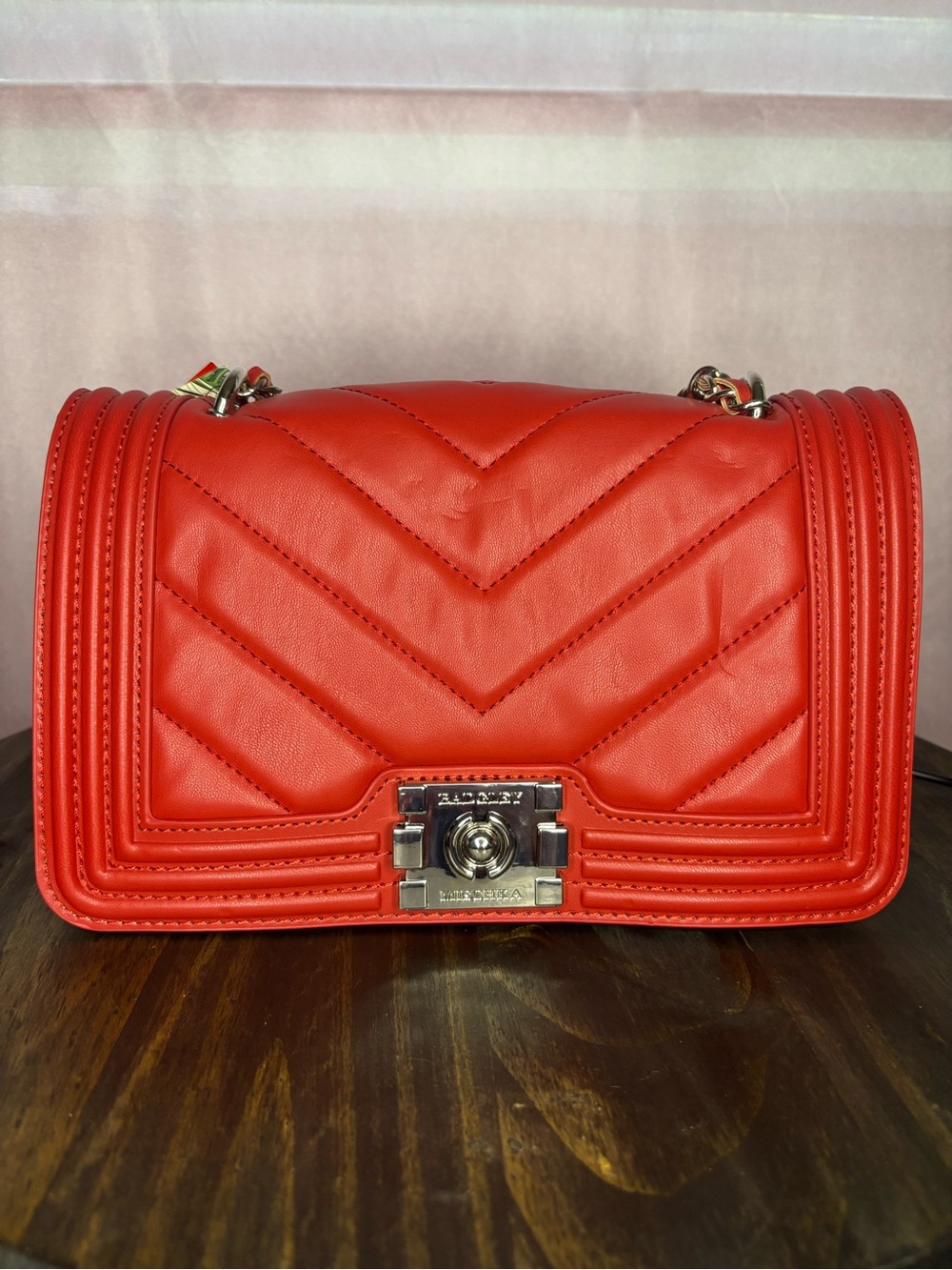 Badgley Mischka Red Quilted Chevron Chain Crossbody